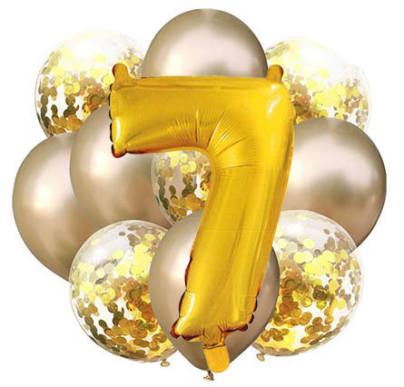 Balóny - Party, sada zlatá, 11 ks s číslem 7