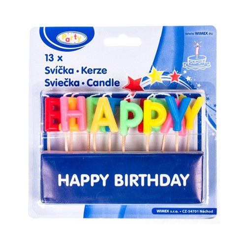 Svíčka nápis Happy Birthday, 13ks svíček, výška 65mm.