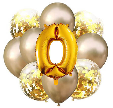 Balóny - Party, sada zlatá, 11 ks s číslem 0