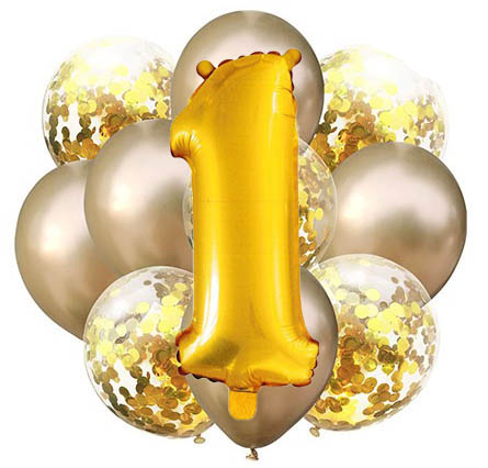 Balóny - Party, sada zlatá, 11 ks s číslem 1