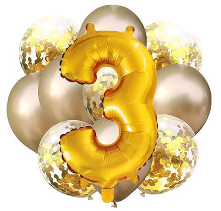 Balóny - Party, sada zlatá, 11 ks s číslem 3