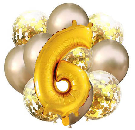Balóny - Party, sada zlatá, 11 ks s číslem 6