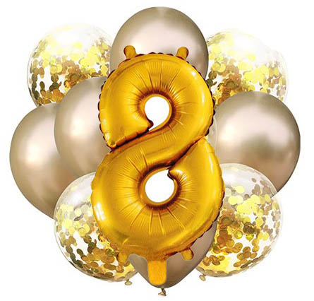 Balóny - Party, sada zlatá, 11 ks s číslem 8