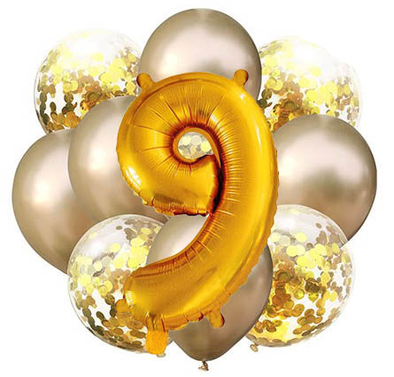 Balóny - Party, sada zlatá, 11 ks s číslem 9