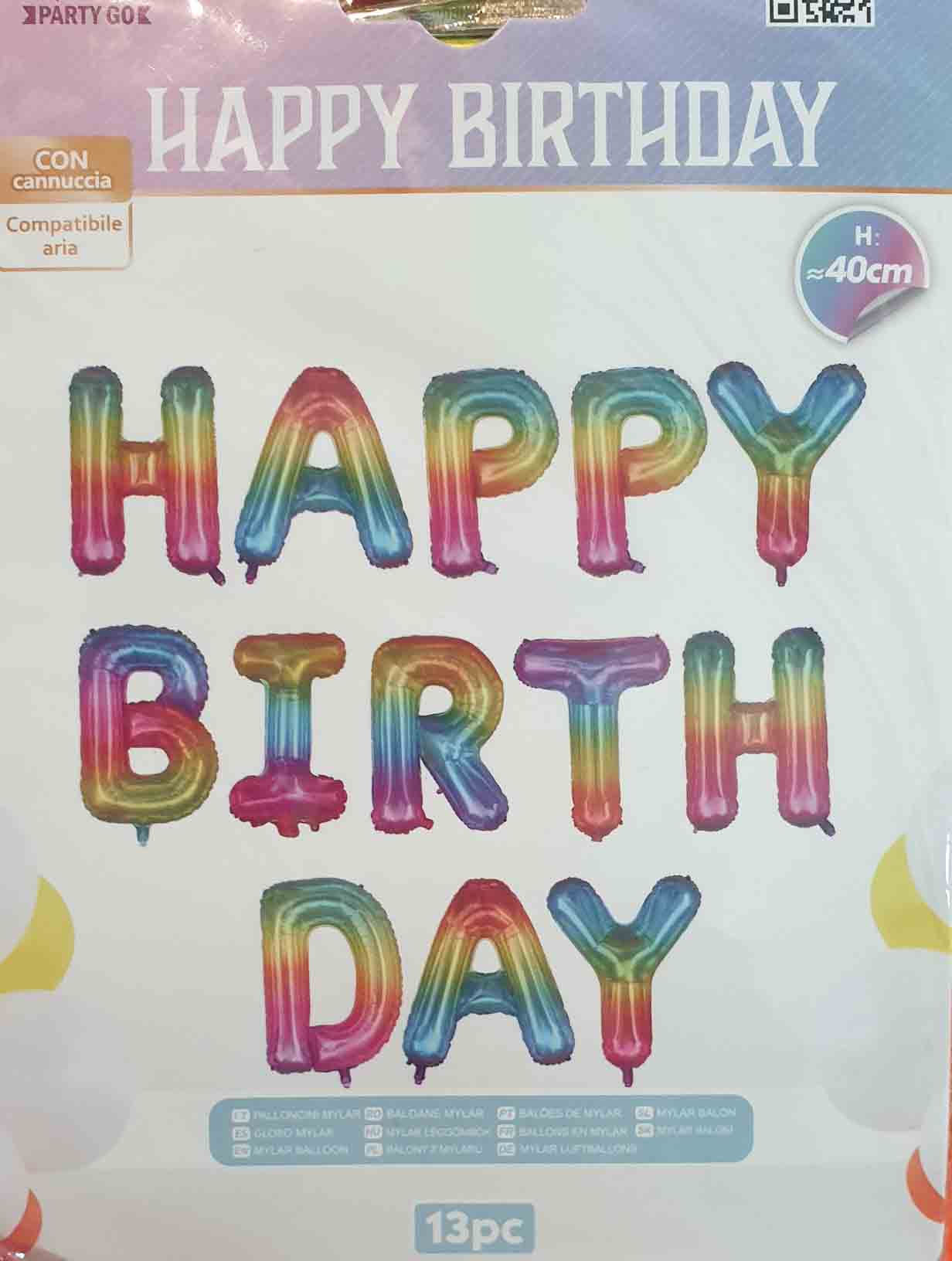 Balóny nápis HAPPY BIRTHDAY duhový 13ks 40cm