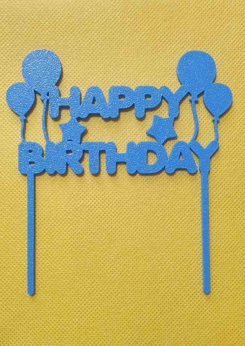 Modrý zápich Happy Birthday s balónky