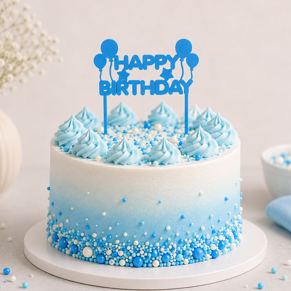 Modrý zápich Happy Birthday s balónky