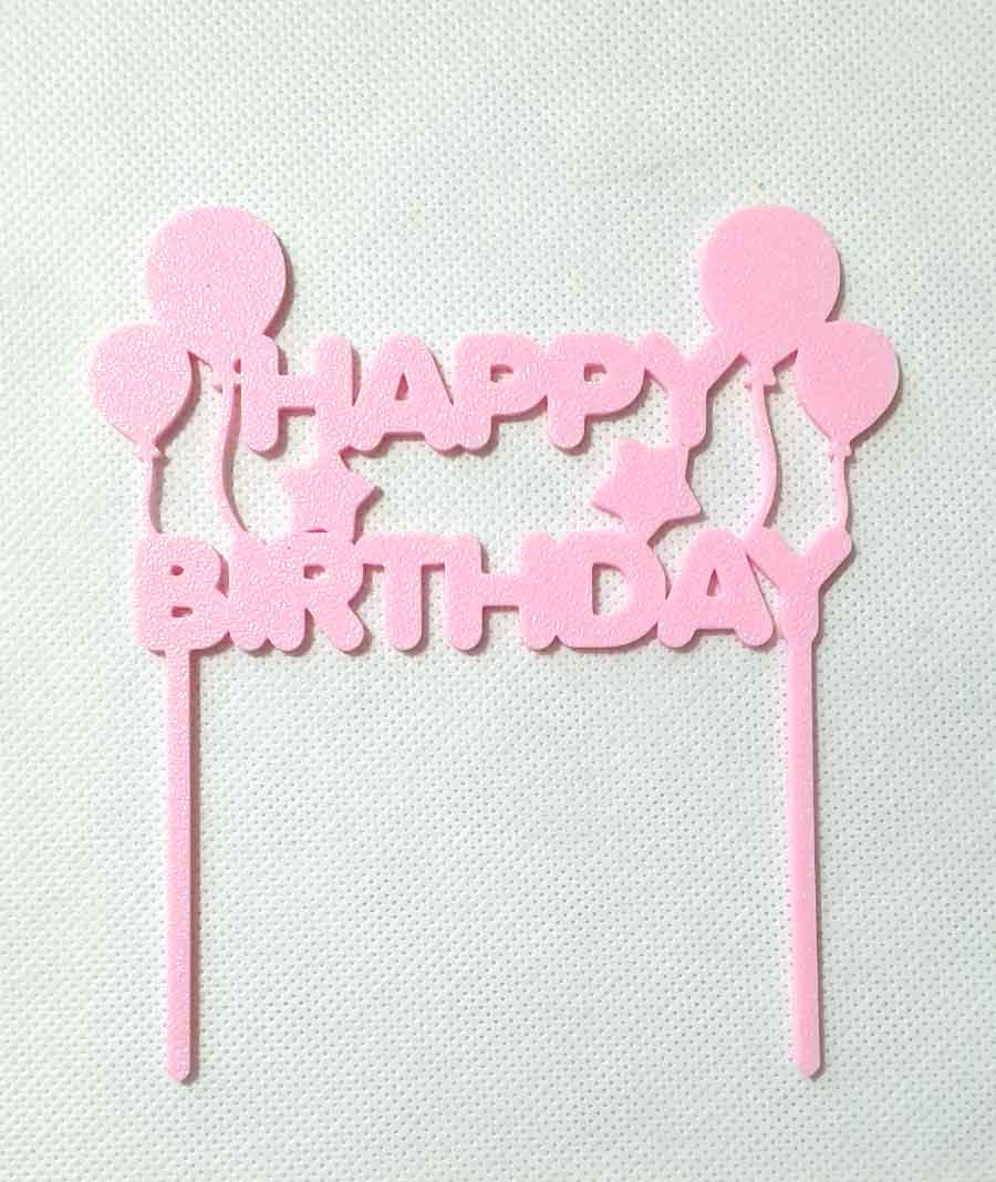 Zápich Happy Birthday s balónky růžový