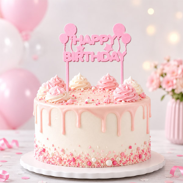 Zápich Happy Birthday s balónky růžový