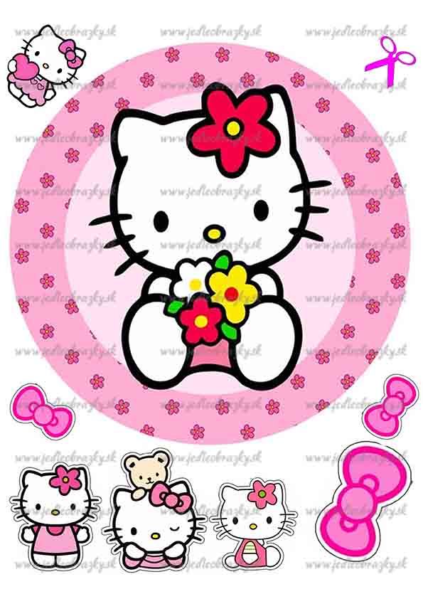 Hello Kitty jedlý obrázek – květinový motiv