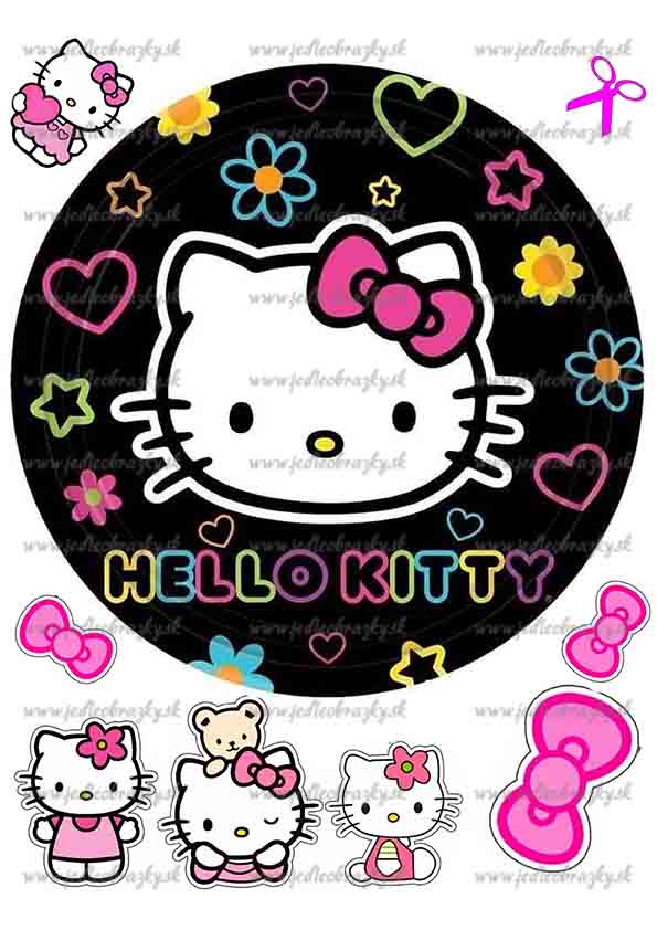 Hello Kitty jedlý obrázek – černý motiv s neonovými prvky