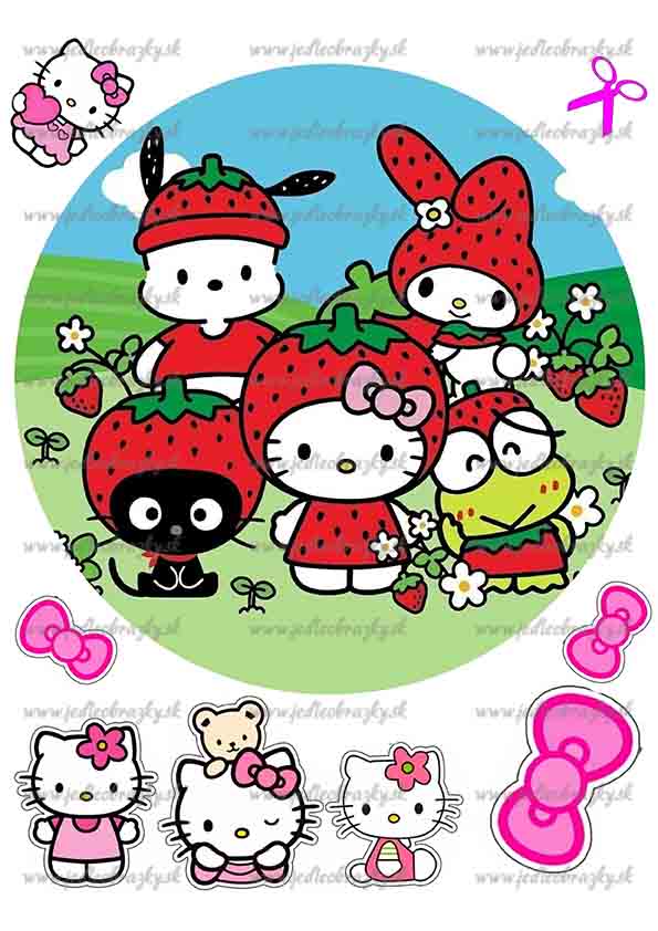 Hello Kitty jedlý obrázek – jahodová parta