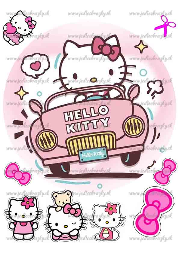 Hello Kitty jedlý obrázek – jízda v růžovém autě