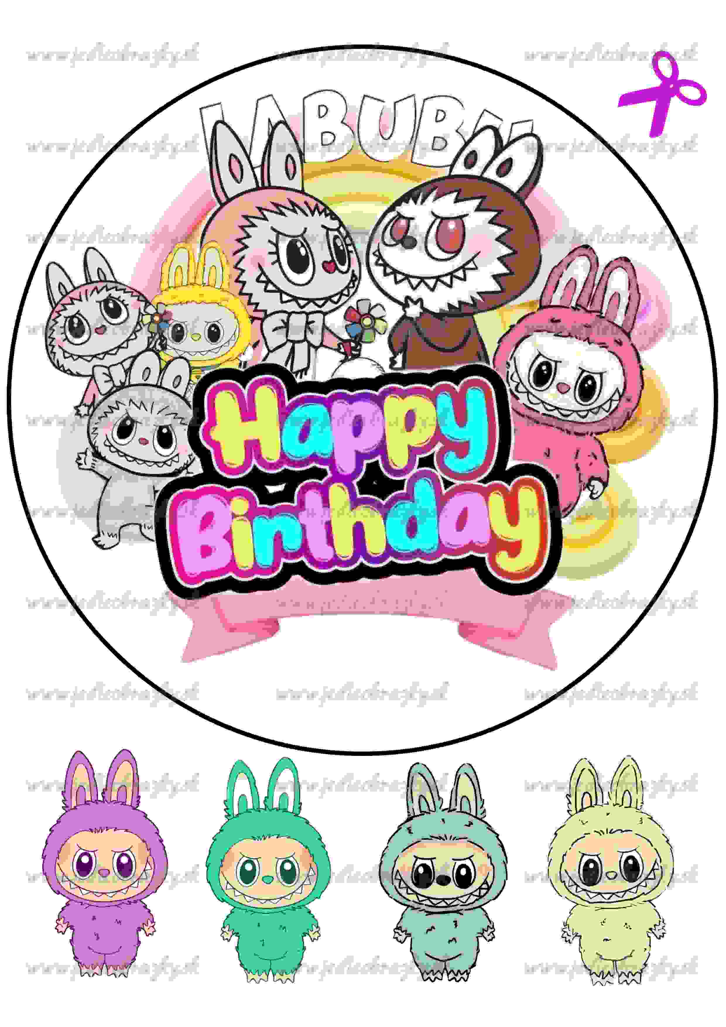 Jedlý obrázek Labubu – Happy Birthday + postavičky