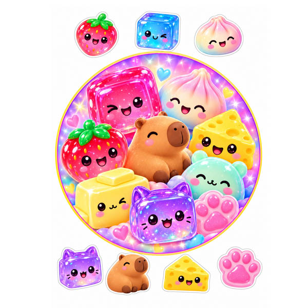 Squishíci mix na dort – kruh 20 cm a 7 obrázků k vystřižení