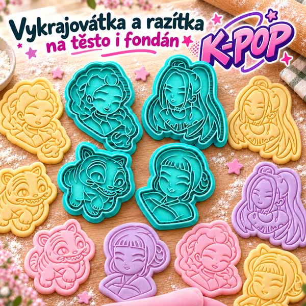 K-POP – vykrajovátka a razítka na těsto a fondán, sada 4 ks